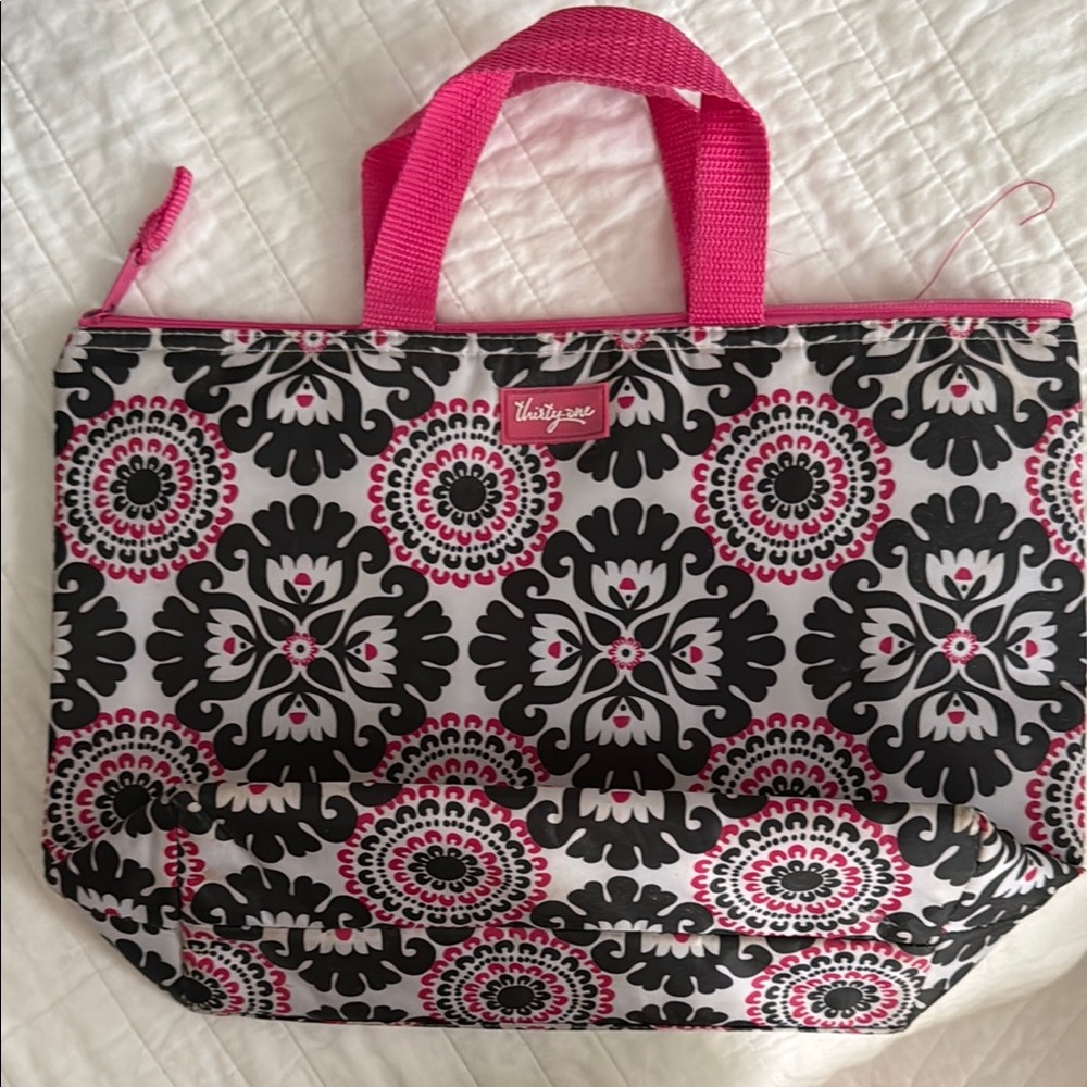 Thirty-One Black and Pink Patterned Tote